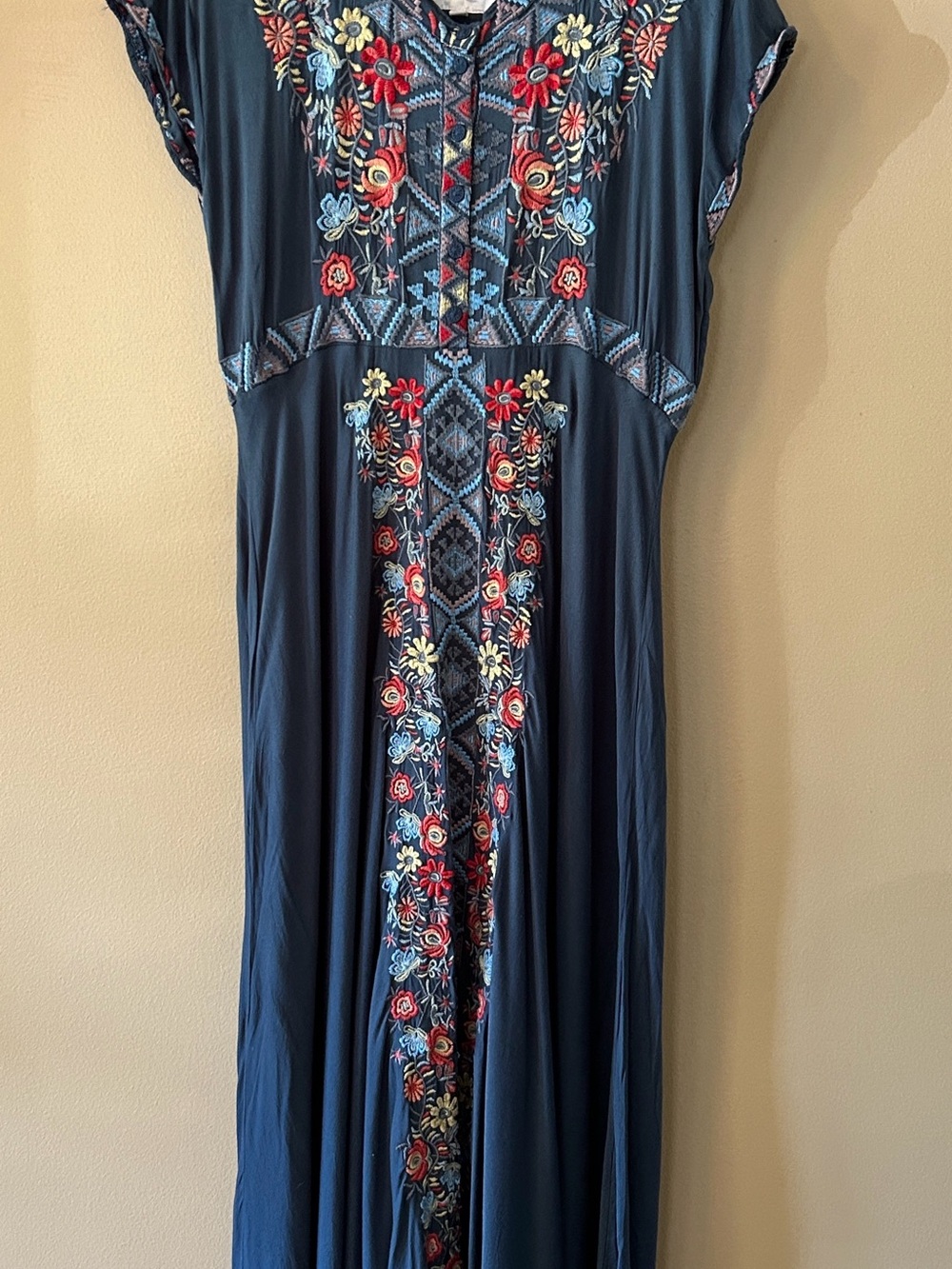 Johnny Was Embroidered Boho Cassie Maxi Dress - Navy Blue Medium - Picture 2 of 10